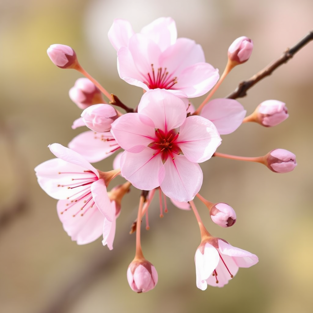 Decorative cherry blossom illustration with soft pink petals and delicate stems